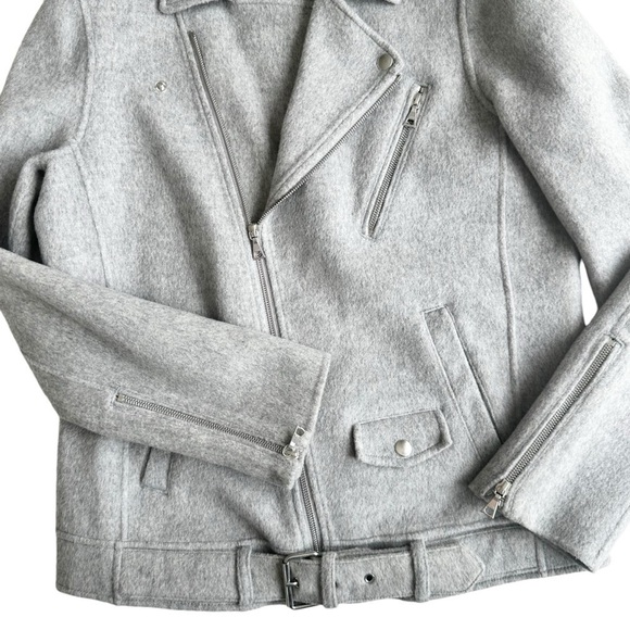 NWT Theory wool cashmere moto jacket zip snap buckle belt gray Tralsman DF large - Picture 5 of 16